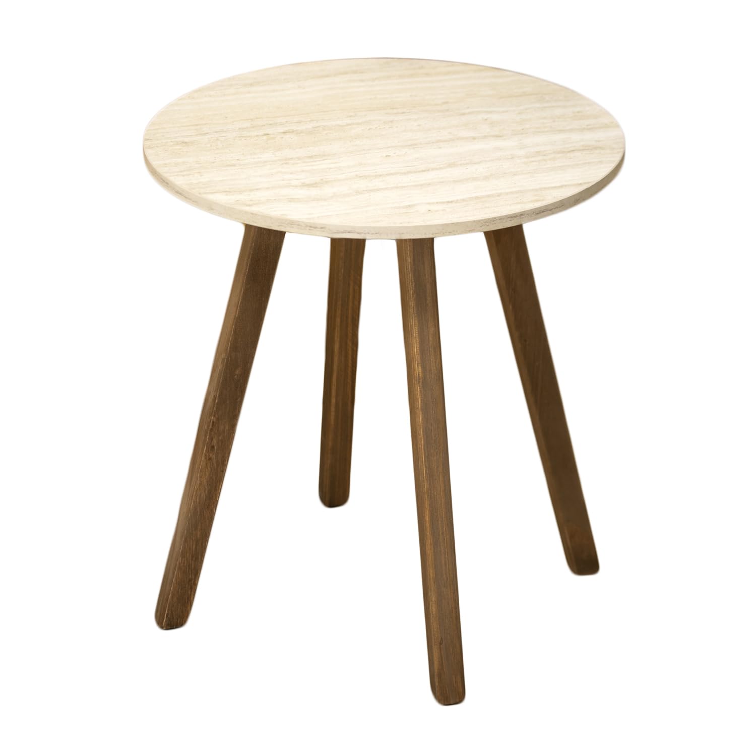 Darthome Light Stone & Walnut Brown Side Table Marble Effect Wood Home End Furniture (Medium 38cm)