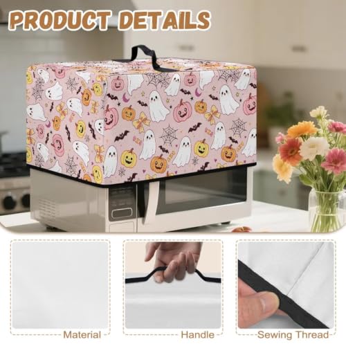 Image of Microwave Oven Dustproof Cover Machine Washable Convection Oven Cover Protector for Halloween Kitchen Party Decor, S, Cartoon Ghost Pumpkin Bat Print Pink