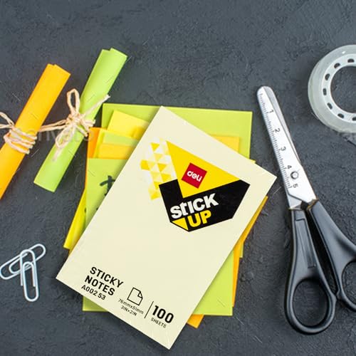Image of Deli EA00253 Yellow Sticky Notes | 2 inchx1 inch Size Self Adhesive Notes, 100 Sheets Each (Pack of 5)