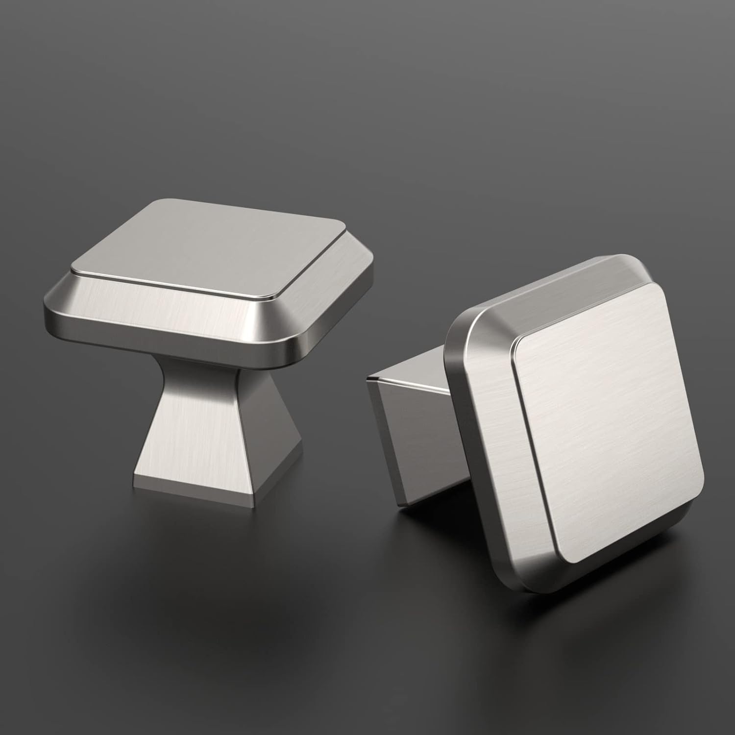 Amerdeco 25 Pack Brushed Satin Nickel Kitchen Cabinet Square Knobs Hardware Single Hole Pulls Dresser Drawer Knobs for Bathroom Cabinets ZH0002