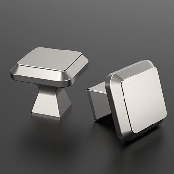 Amerdeco 10 Pack Brushed Satin Nickel Kitchen Cabinet Knobs Cabinet Hardware Single Hole Cabinet Pulls Dresser Knobs Square Drawer Knobs and Pulls for Bathroom Cabinets ZH0002