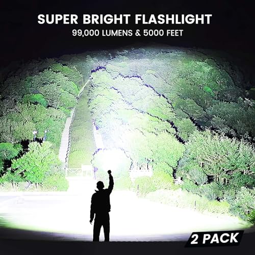 Rechargeable Flashlights High Lumens, 99,000 Lumens Super Bright Led Flashlights with 5 Modes & Waterproof, Powerful Handheld Flashlight for Camping Home (2 Pack) - Image 3