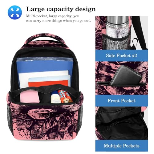 Sac à dos et trousse à crayons au design rose et rose noire multicolore