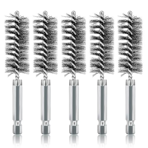 Image of 5Pcs 13 /16 inch Stainless Steel Wire Bore Brush for Power Drill Cleaning | 20mm Stainless Steel Copper Pipe Cleaner Set,Abrasive Drill Wire Brush with 1 /4 inch Hex Shank,Wire Brush Drill Attachment