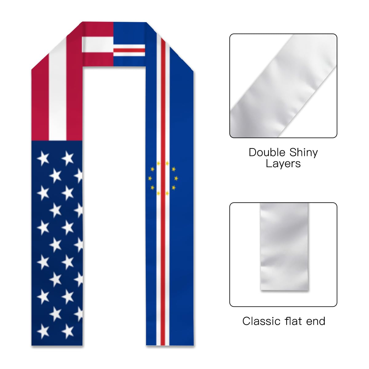 America Flag and Cape Verde Verdean Flag Graduation Sash,Graduation Stole Scarf Gifts for International Student
