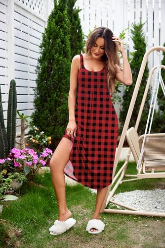 Image of Ekouaer Women's Sleeveless Nightgown Long Nightgowns for Women Full Slip Soft Nightshirt Wide Strap Sleepwear Lounge Dresses