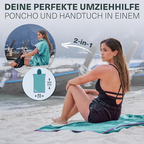 NirvanaShape Handtuch-Poncho für Erwachsene, Umziehhilfe & Handtuch zugleich, Surf-Poncho mit Quick-Dry Funktion, Ideal auf Reisen zum Surfen, Camping, Sauna, Schnorcheln, Strand