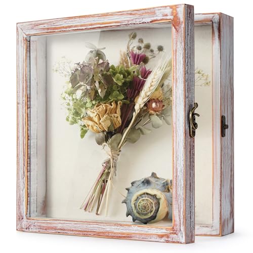 Image of TJ.MOREE Shadow Box 12 x 12 Display Case Wood Picture Frame White Pink
