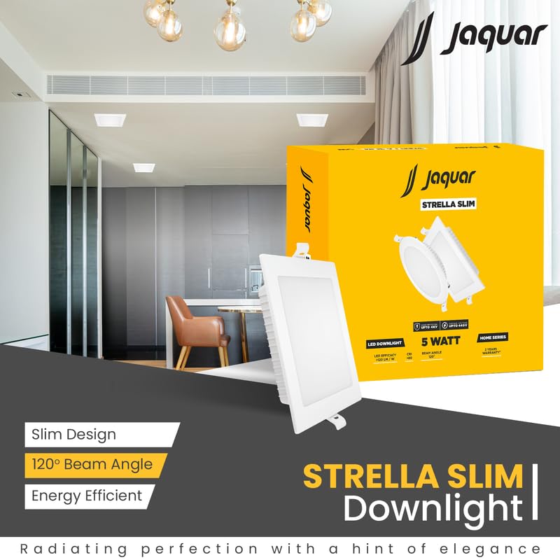 Image of Jaquar Strella Slim 5W Square Recess Down Light - Natural White, Energy Efficient LED Ceiling Light for Home and Office (Pack of 1)
