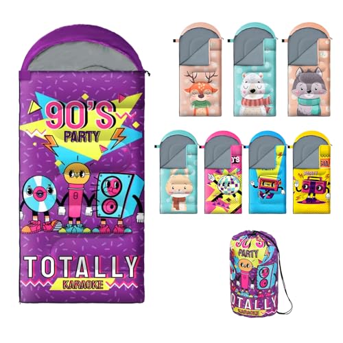 Sleeping Bag for Kids,Portable Camping Sleeping Bags for Boys&Girls with Cute Cartoon Print,Lightweight Waterproof Compact Sleeping Bag for Indoor Outdoor Hiking Travel (Microphone)