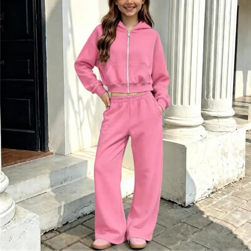YMADREIG Girls 2 Piece Sweatsuit Zip Up Cropped Hoodie Wide Leg Sweatpants - image 5