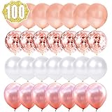 Party Balloons Rose Gold Confetti Champagne White Pearl 100 Pack, ANYFEEL 10 Inch Helium Premium Latex Balloons for Baby & Bridal Shower Birthday Wedding Engagement Graduation Proposal, Bachelorette Party Supplies, Glitter Balloons Arch & Garland Decorations