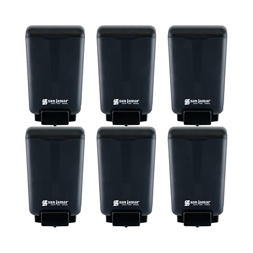 San Jamar Dispensador de jabón clásico para baños públicos, manual, montado en la pared, recargable, plástico, capacidad de 46 onzas, perla negra