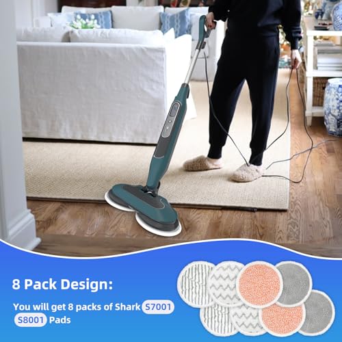 Image of VIEWALL Steam Mop Pads Replacement for Shark S8002BRN S8001 S8000 S8200 S820 S8201 S7001 S7201 S7000 S7005 S7020 S7001 S7020 7001 S7201 QM7001 Steam Scrub, Dirt Grip Soft Washable Scrub Pads 8 Pack