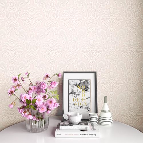 LACHEERY Light Pink Wallpaper Stick and Peel 16"x276" Textured Damask Peel and Stick Wallpaper Pink Contact Paper Removable Self Adhesive Wall Paper for Bedroom Wall Girls Room Waterproof Vinyl Roll by LACHEERY - Image 8