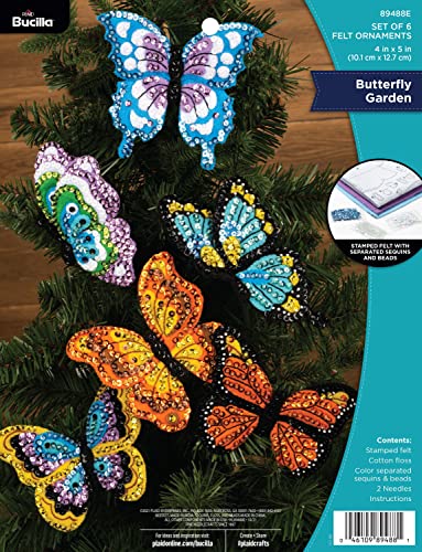 Bucilla Felt Applique 6 Piece Ornament Making Kit, Butterfly Garden, Perfect for DIY Arts and Crafts, 89488E