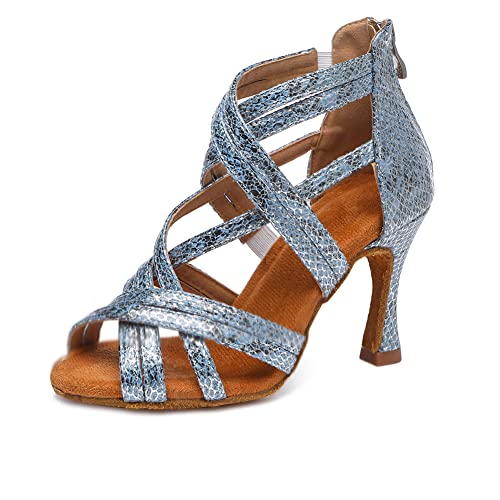 RUYBOZRY Zapatos de Baile Latino Mujer con Punta Abierta Zapatos de Baile Salsa de Salón,YCL538-Blue-6,EU38 Cover