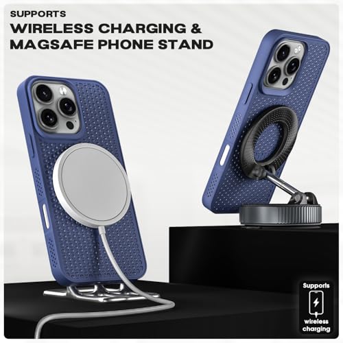 Image of Pikkme Back Cover for iPhone 16 Pro Max | Honeycomb Cooling Design | Silicone Heat Dissipation | Mag-Safe Compatible | Shockproof Camera Protection Bumper Case (Blue)