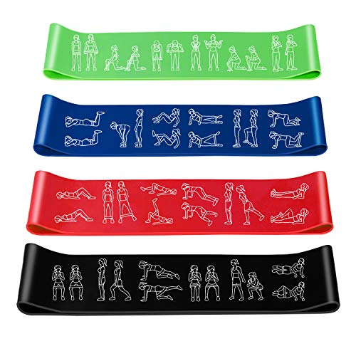 AMONAX AMONAX Bandas Elasticas Fitness, Cintas Elasticas Fitness Látex Natural con 4 Niveles Ejercicios en Piernas, Glúteos y Brazos, 4 Bandas Resistencia para Yoga, Pilates, Crossfit, Estiramientos