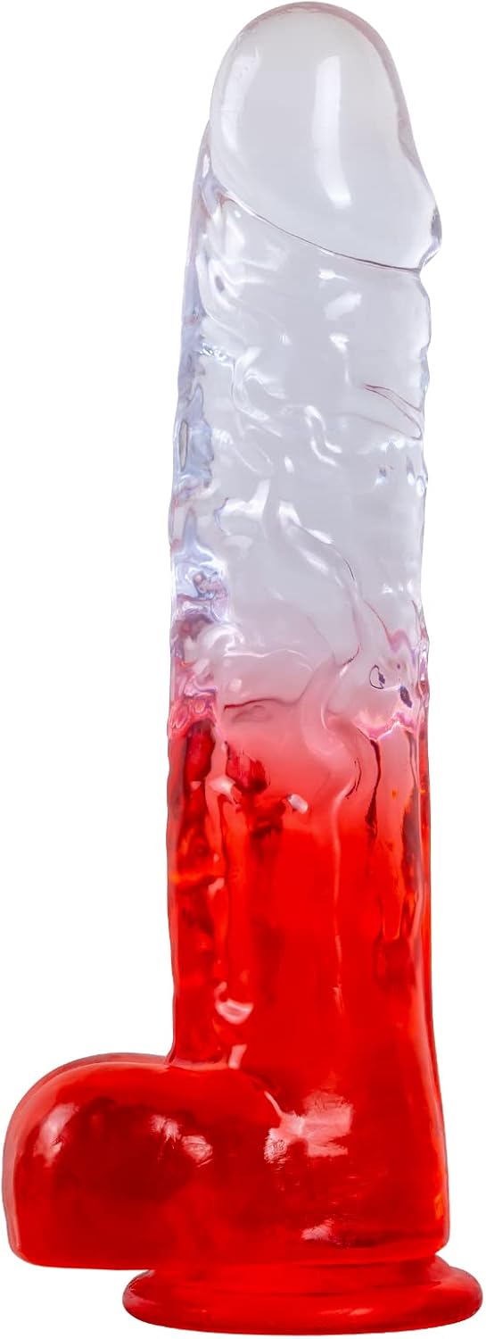 9 Inch Realistic Dildo | Female G-Spot Vagina Pleasure Jelly Cock w/Balls & Strong Suction Cup for Hands-Free Play | Soft Shades Color Strap-On Dlidos for Lesbian, Couple | Anal Sex