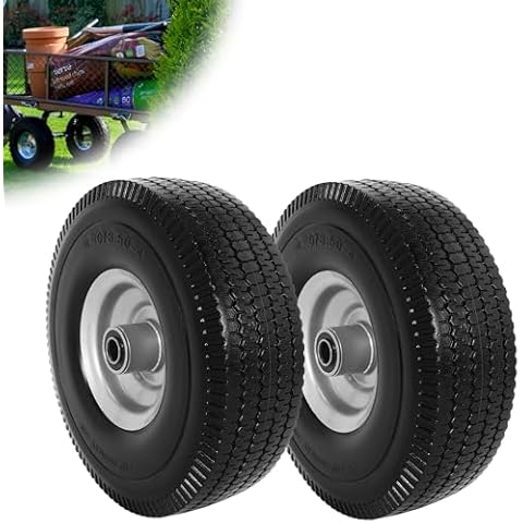 RUHUO 4.10/3.50-4" Flat Free Tire and Wheel 10" Heavy Duty Solid Replacement Tire with 5/8'' Axle Bore Hole Tubeless Tires for Wheelbarrow Wagon Garden Trolley Lawn Mowers and Hand Truck Cover