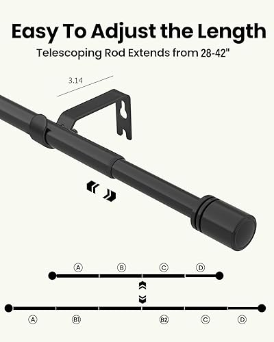 Miniatura 3 de Box Space Barras de cortina para ventanas de 48 a 84 pulgadas, 58 pulgadas de diámetro, longitud ajustable, estilo tapa de extremo, barra de cortina