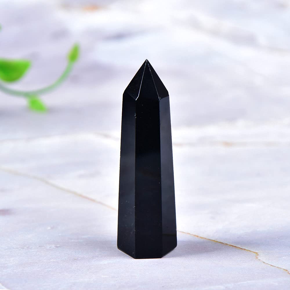 Obsidiana natural columna hexagonal de 70mm varita mineral curativa LVTFCO