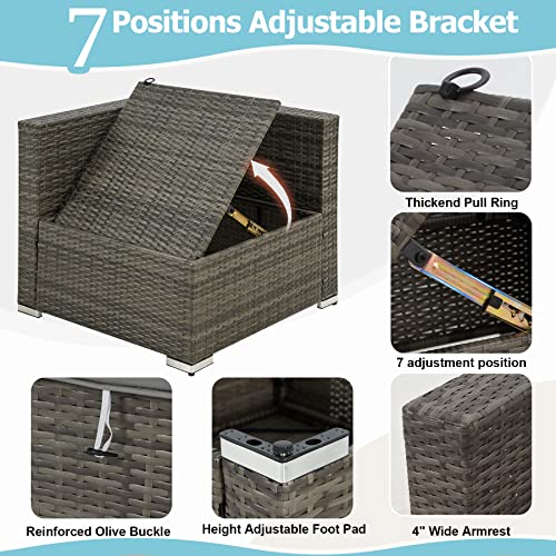 Rynsto 7 Piece Patio Furniture Set With Adjustable Bracket Grey Rattan Patio Conversation Sets Sectional Sofa Set With Table And Cushions For Porch Lawn Garden, Grey #TOP1