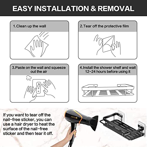 2 Pack Shower Caddy Bathroom Shelf Organizer Adhesive Rustproof No Drilling Bath Shelves Basket With Fixed Removable Hooks For Kitchen Storage Inside Shower #TOP4