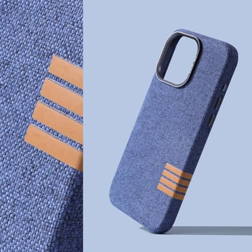 Étui de téléphone haut de gamme en tissu et alliage pour iPhone 16 Plus bleu