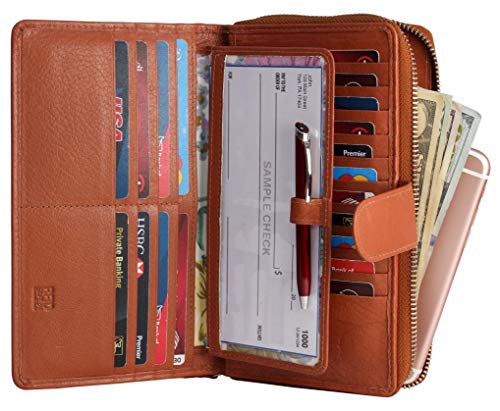 Image of Big Fat RFID Blocking Leather Organizer Checkbook Wallets For Women - Clutch