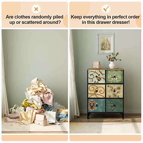 Aopsen Dresser With 6 Drawers, Tall Storage Dresser For Bedroom, Modern Chest Of Drawers For Closet, Living Room, Nursery, Wood Top, Fabric Drawers #TOP5