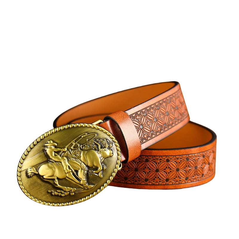 Image of Mastyle Men's Leather Belt with Horse Design Buckle - Adjustable Waist Strap for Jeans and Casual Wear
