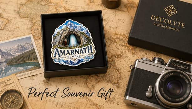 Image of Amarnath Theme Wooden Fridge Magnet Souvenir | 3x3 in Kitchen Home Decor Gift