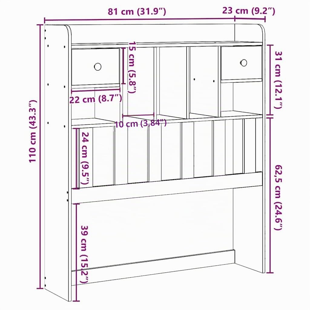 vidaXL Cabecero de Cama almacenaje Madera Maciza Pino Blanco 75 cm