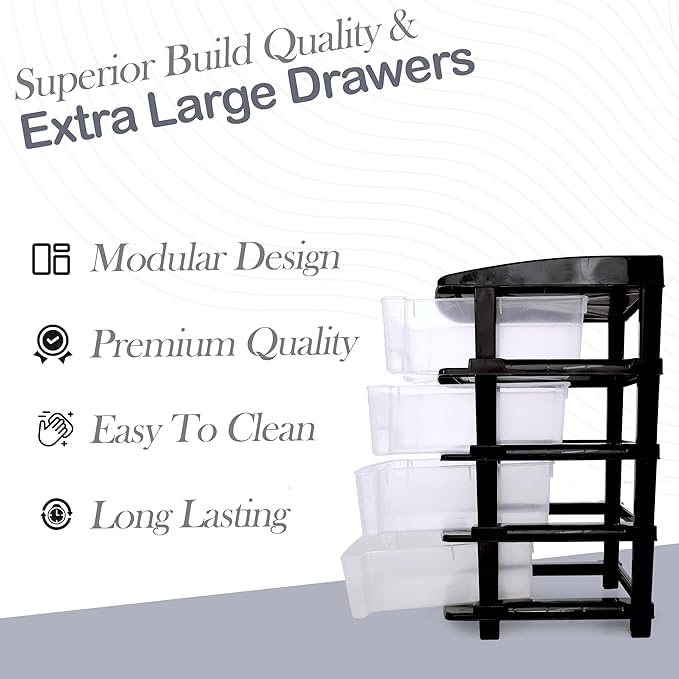 Image of KITCHIVO Plastic Modular Drawer Storage Chest Of Drawers Organizer Storage Box, Large Stomo Racks For Multipurpose Anti-slip Shoes Organizers (Transparent, 4 Layer)