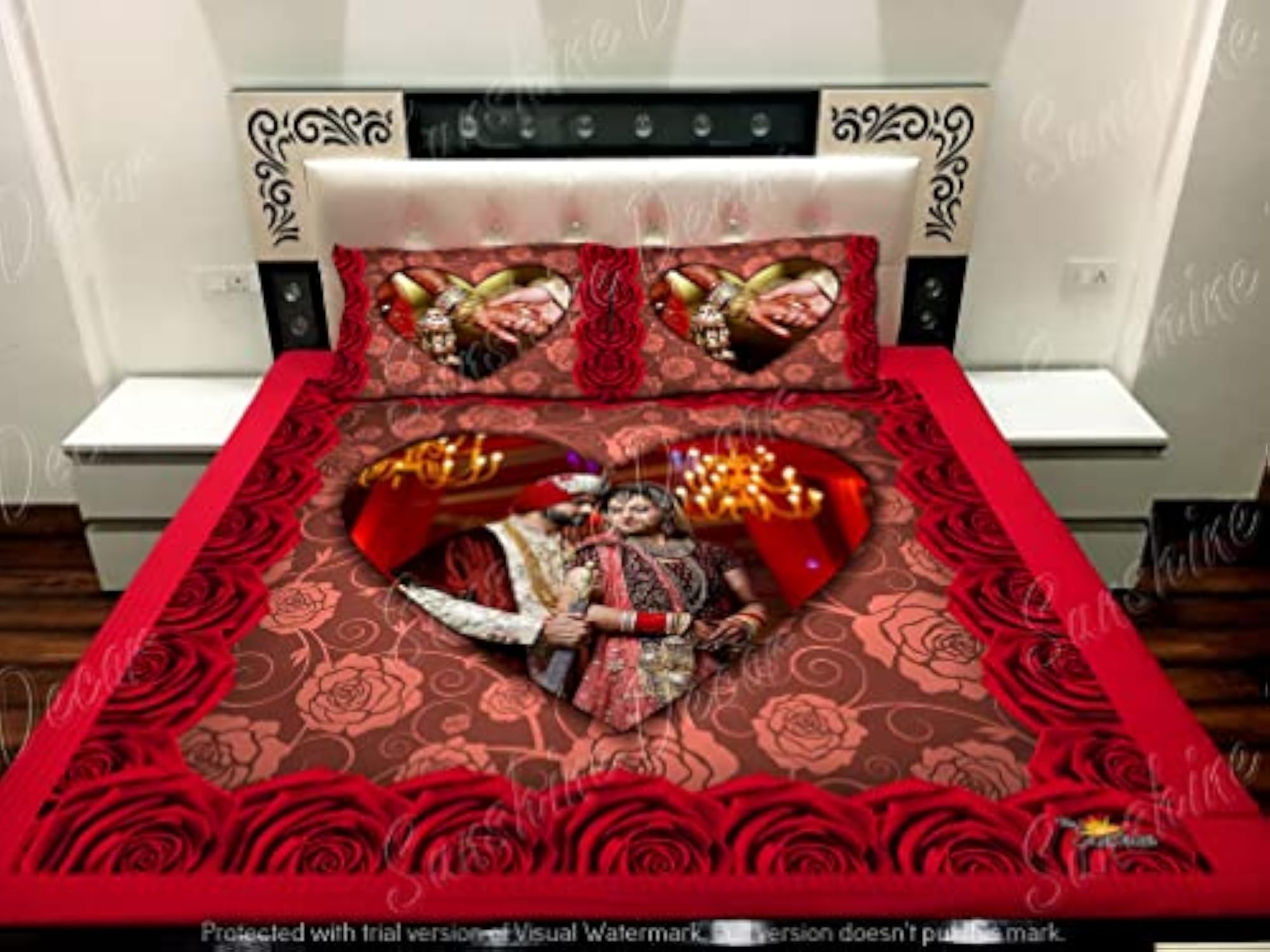 100% Cotton Customized Photo Print Bedsheet with 2 Pillow Covers