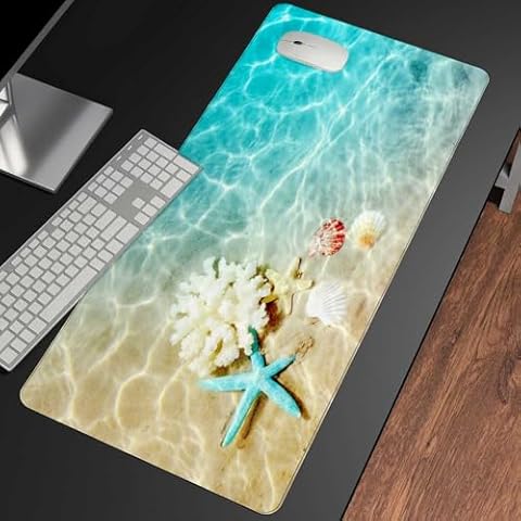 Gesmatic Large Extended Gaming Mouse Pad Laptop Keyboard and Mouse Mat Leather Desk Table Protector 31.5" X 15.7" Coral The Summer Beach Sea Water Waterproof Desk Writing Pad for Office and Home Cover
