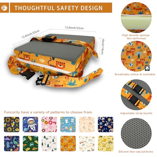 Image of Toddler Booster Seat for Dining Table, Portable Booster Seat for Kitchen Chair, 4 Inch High-Density Foam Cushion with Adjustable Safety Straps and Non-Slip Bottom, Perfect for Kids Travel and Daily