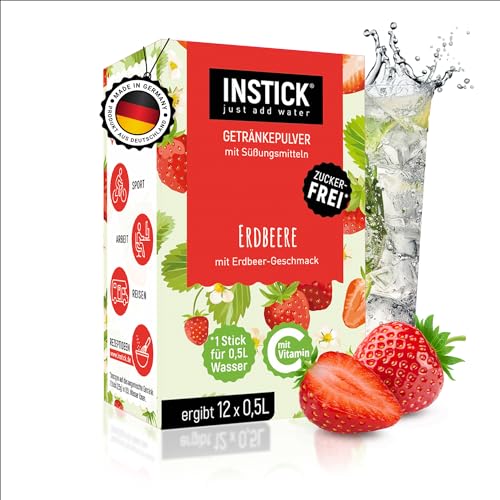INSTICK | Boisson instantanée sans sucre saveur fraise – 12 bâtonnets pour 0,5 l chacun