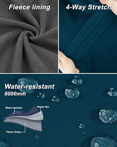 33,000ft Damen Softshell Westen mit Abnehmbare Kapuze Fleece Gefütterte Ärmellose Jacke Wasserdichte Winddichte Sportwesten Vest mit 5 Taschen für Reiten Laufen Wandern Keramik Blau M