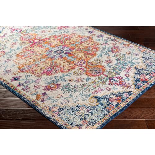 Livabliss Asmara Vintage Teppich groß - Teppich Wohnzimmer 200x274 cm, Esszimmer, Schlafzimmer, Orientalischer Teppiche Boho Style - Carpet Living Room, Bunter Muster, Blau und Orange