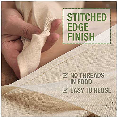 Image of Organic Unbleached Cotton Cheesecloth - GOTS Certified Reusable Hemmed Muslin Straining Cloth for Cooking & Kitchen, 2 Squares, 23 inch x 23 inch (58 x 58 cm)