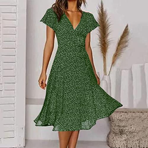 Damen Sommerkleid Lang - Blumenmuster V-Ausschnitt Mit Gürtel