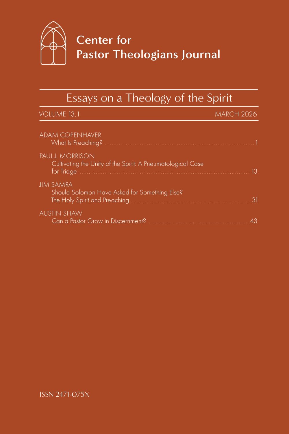 Center for Pastor Theologians Journal Vol. 13.1: Essays on a Theology of the Spirit