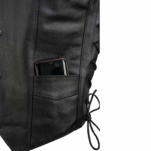 Image of EVENT LEATHER EL1310GO Men's Classic Western Style Snap Button Black Motorcycle Riders Leather Vest