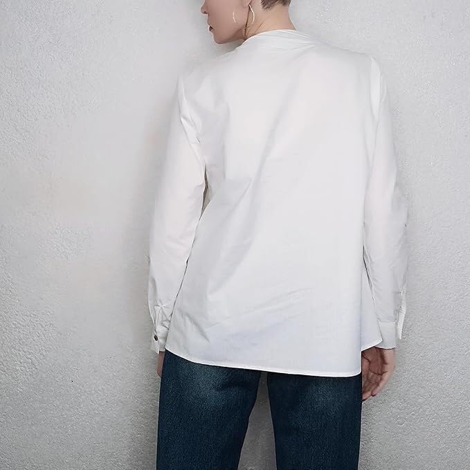 Buttoned Asymmetric Split-Front Blouses Long Sleeves Simple White Shirts Tops - Image 3