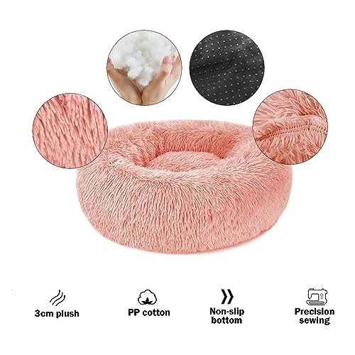 Nepfaivy Calming Dog Cat Donut Bed, 23.6in Fluffy Plush Puppy Kitten Cuddler Round Bed - Image 2