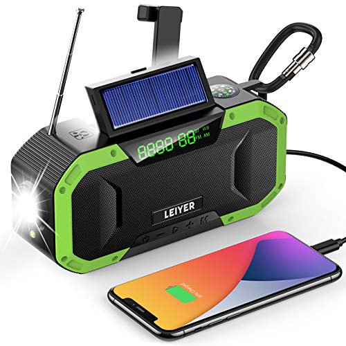 Emergency Radio, Portable Radio Wireless Speaker, NOAA Weather Radio for Household and Outdoor with AM/FM, Hand Crank Radio with 5000mAh Power Bank USB Charger, LED Flashlight, Reading Lamp& SOS Alarm
