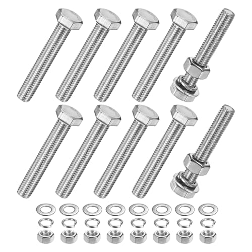 M METERXITY 10-Pack Hex Head Screw Bolt with Nuts Flat &amp; Lock Washers M10x65mm Stainless Steel Bolts and Nuts Kit Fully Threaded Metric Bolt Assortment for Equipment/Machinery